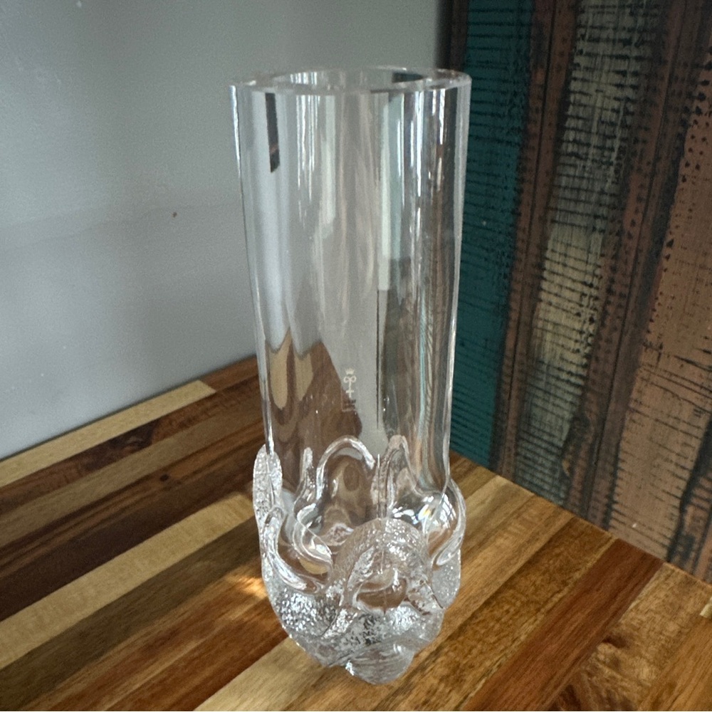 Vintage Hellsten Skruf Sweden Cylindrical THICK Heavy Vase Signed Mid Century